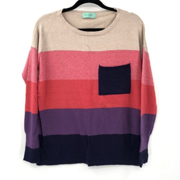 FILLY FLAIR Striped Colorblock Pocket Sweater Knit Pullover Stripes Soft Women S - Picture 1 of 8